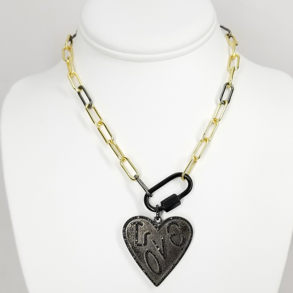 NWT Heart LOVE Pave CZ Paperclip Carabiner Choker - Picture 5 of 11
